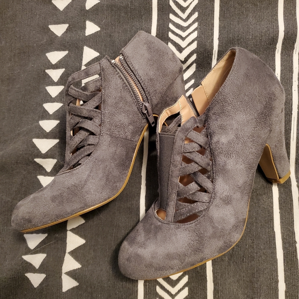 Grey Suede Kitten Heels